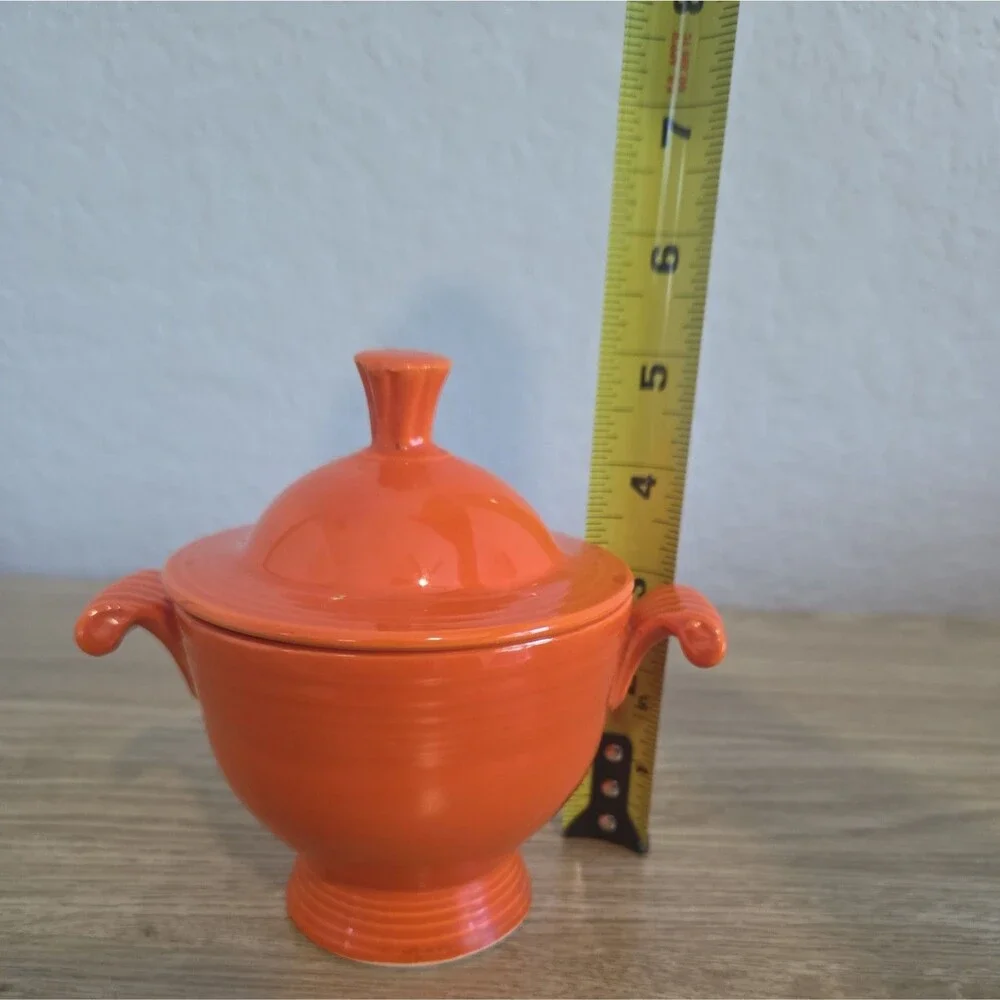 Vintage Fiesta Original Red Sugar Bowl with Woolworth's Sticker Homer Laughlin